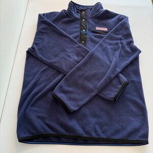 Vineyard Vines Men's Fleece Snap‎ Pullover Sweatshirt Navy Blue Size Medium EUC